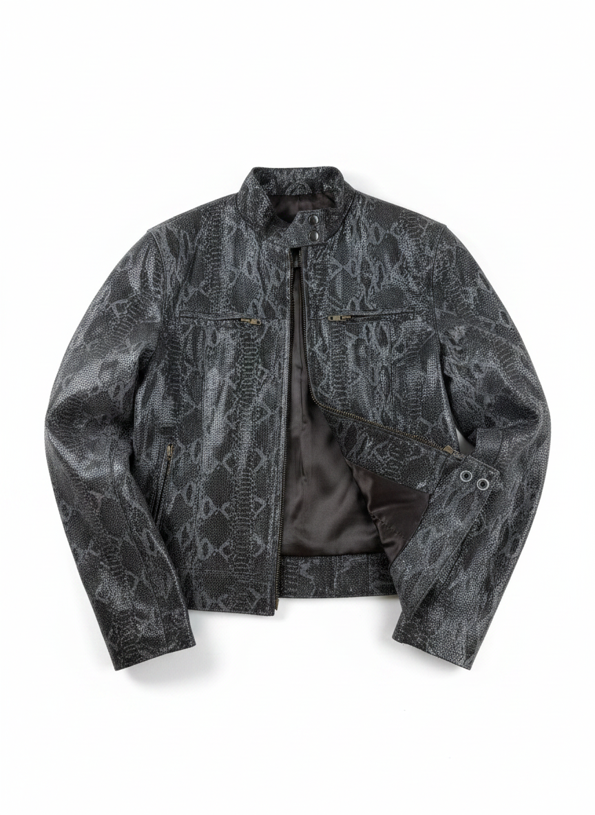 Women snake-print leather jacket S
